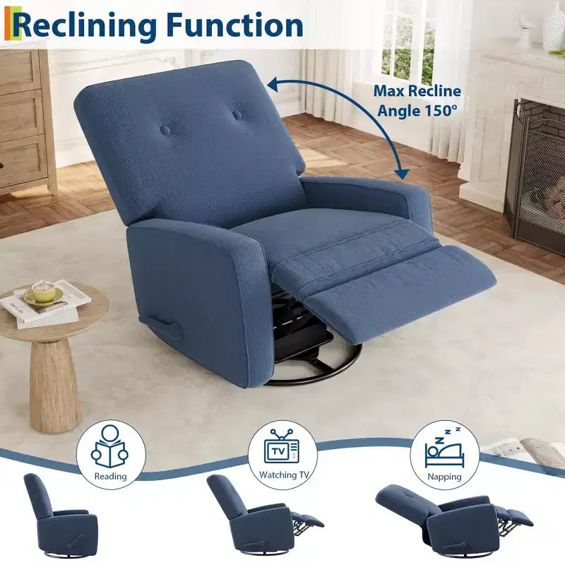 Fauteuil inclinable de chambre d'enfant, fauteuil à bascule pivotant à 360°, avec dossier et repose-pieds réglables, pour salons, chambres à coucher