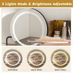 Coiffeuse avec lumières LED, prise de courant et 2 tiroirs, pieds en métal, marron