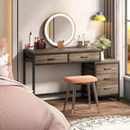 Bureau d'ordinateur avec 5 tiroirs, Bureau de travail avec support d'imprimante, Bureau PC industriel avec rangement pour petits espaces, Gris