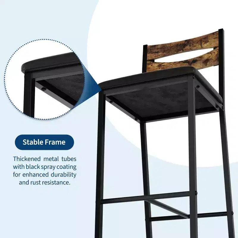 Ensemble table de salle à manger 3 pièces pour 2, ensemble table de bar hauteur comptoir avec 3 étagères de rangement, table de cuisine avec 2 chaises rembourrées pour salon, noir