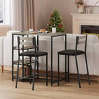 Ensemble table de salle à manger 3 pièces pour 2, ensemble table de bar hauteur comptoir avec 3 étagères de rangement, table de cuisine avec 2 chaises rembourrées pour salon, noir