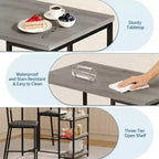 Ensemble table de salle à manger 3 pièces pour 2, ensemble table de bar hauteur comptoir avec 3 étagères de rangement, table de cuisine avec 2 chaises rembourrées pour salon, noir