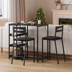 Ensemble table de salle à manger 3 pièces pour 2, ensemble table de bar hauteur comptoir avec 3 étagères de rangement, table de cuisine avec 2 chaises rembourrées pour salon, noir