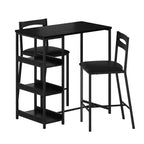 Ensemble table de salle à manger 3 pièces pour 2, ensemble table de bar hauteur comptoir avec 3 étagères de rangement, table de cuisine avec 2 chaises rembourrées pour salon, noir
