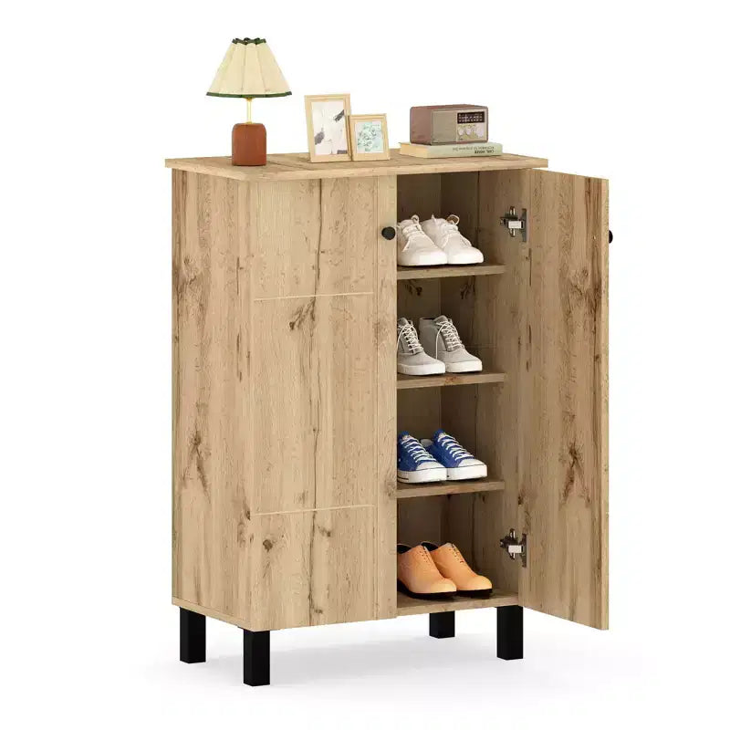 Costway Shoe Storage Cabinet 4-Tier Shoe Organizer w/ Removable Shelves & 2 Doors