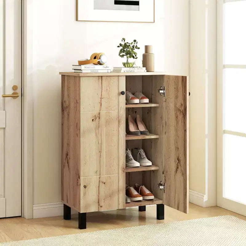 Meuble à chaussures 4 niveaux avec étagères amovibles et 2 portes