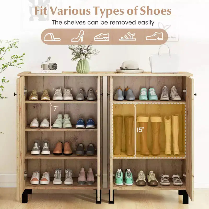 Meuble à chaussures 4 niveaux avec étagères amovibles et 2 portes