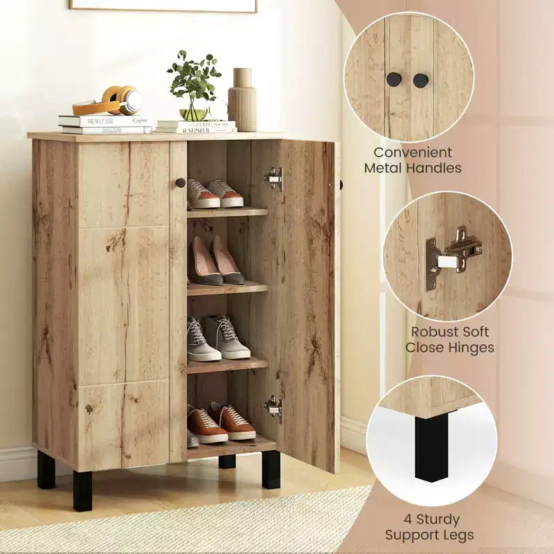 Meuble à chaussures 4 niveaux avec étagères amovibles et 2 portes