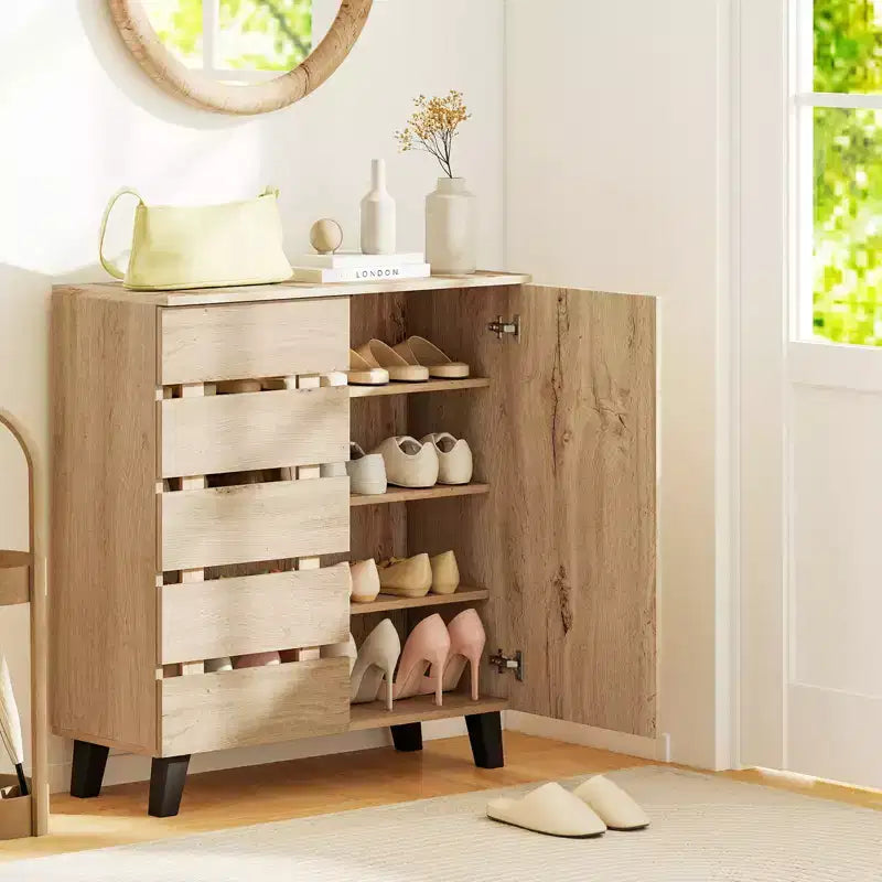 Meuble à chaussures 4 niveaux avec porte persienne et étagères amovibles pour entrée et couloir