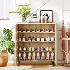 Meuble à chaussures 4 niveaux avec porte persienne et étagères amovibles pour entrée et couloir