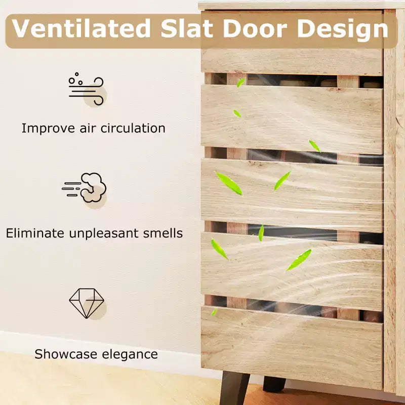 Meuble à chaussures 4 niveaux avec porte persienne et étagères amovibles pour entrée et couloir