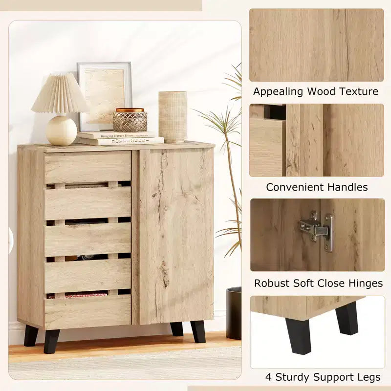 Meuble à chaussures 4 niveaux avec porte persienne et étagères amovibles pour entrée et couloir