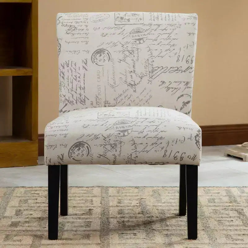 Chaise d'appoint contemporaine sans accoudoirs en tissu Bott imprimé lettres anglaises