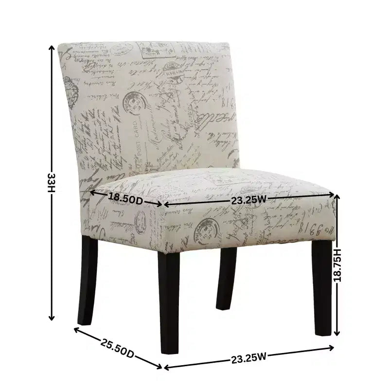 Chaise d'appoint contemporaine sans accoudoirs en tissu Bott imprimé lettres anglaises