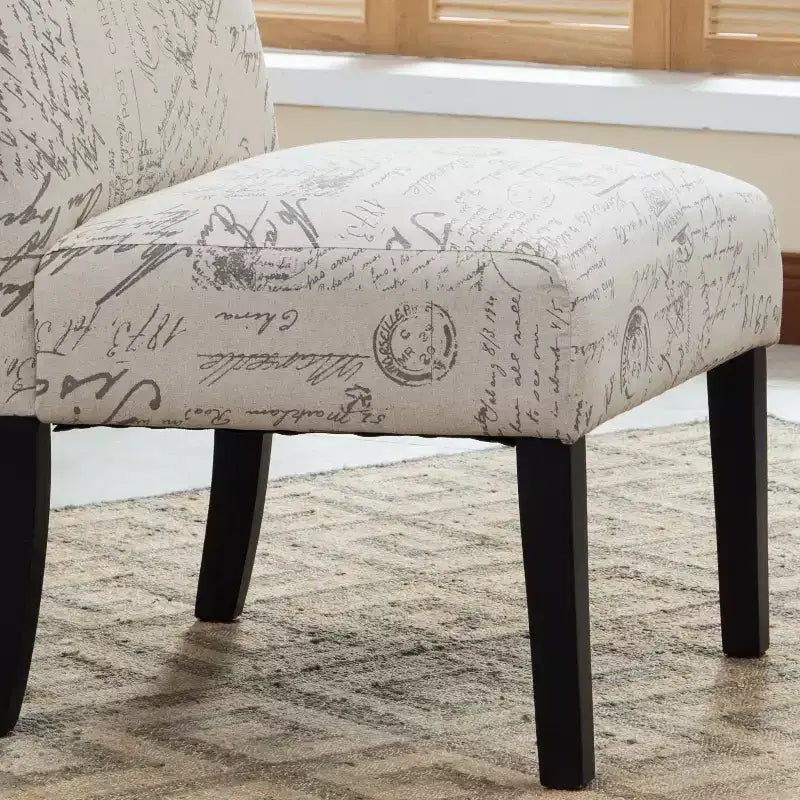 Chaise d'appoint contemporaine sans accoudoirs en tissu Bott imprimé lettres anglaises