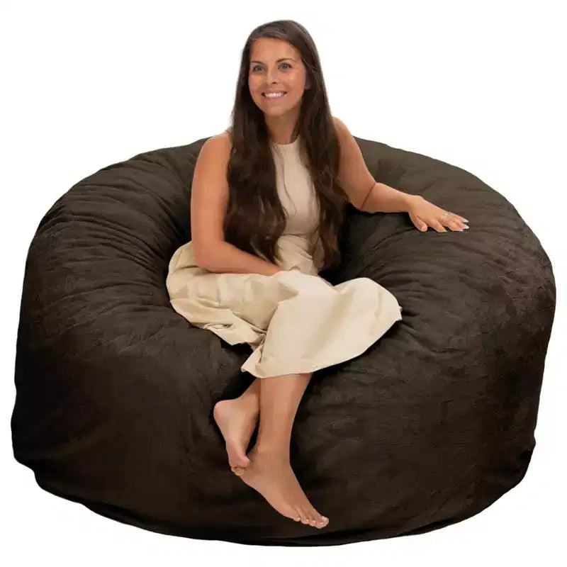 Ultimate Sack 5 Foot Foam Filled Washable Fur Covered Bean Bag Chair, Brown