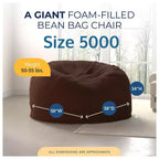 Pouf géant lavable en mousse de 152 cm, recouvert de fausse fourrure, marron