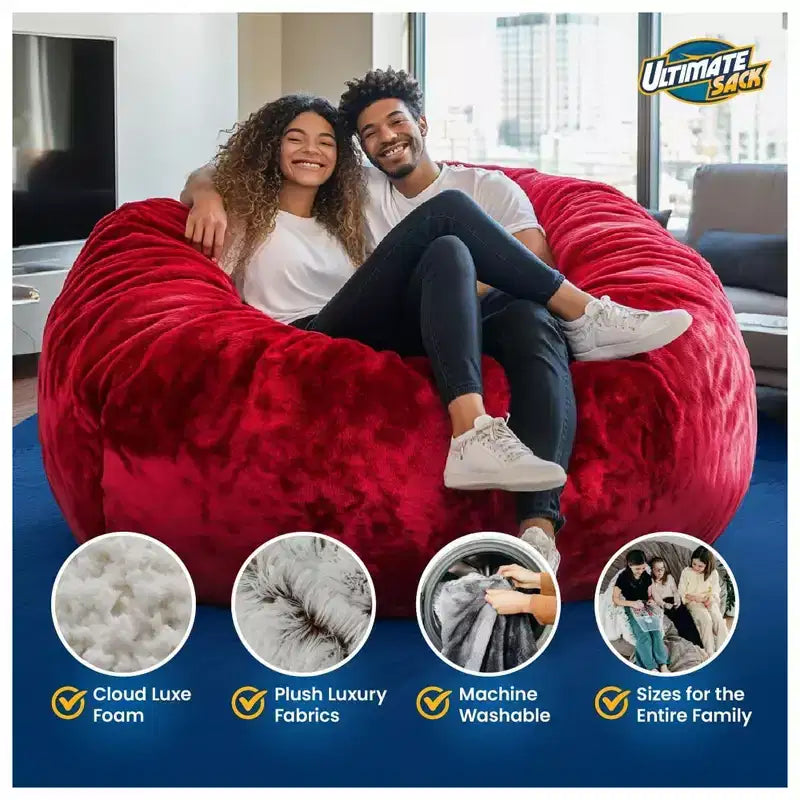 Pouf géant d'intérieur confortable en fausse fourrure noire