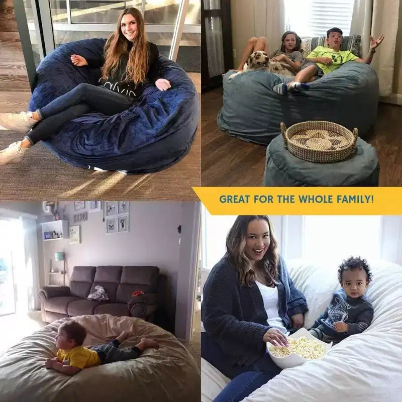 Pouf géant d'intérieur confortable en fausse fourrure noire
