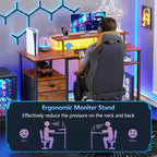 Bureau d'ordinateur réversible de 51 pouces marron avec classeur, support d'écran, étagères de rangement, prises de courant, table de travail/étude de jeu LED