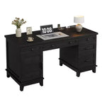 Bureau double pour bureau à domicile, bureau extra-large avec armoires de rangement réglables, tiroirs à extension complète et station de charge