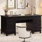 Bureau double pour bureau à domicile, bureau extra-large avec armoires de rangement réglables, tiroirs à extension complète et station de charge