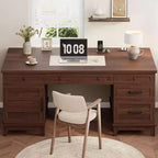 Bureau double pour bureau à domicile, bureau extra-large avec armoires de rangement réglables, tiroirs à extension complète et station de charge