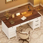Bureau double pour bureau à domicile, bureau extra-large avec armoires de rangement réglables, tiroirs à extension complète et station de charge