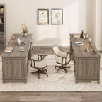 Bureau double pour bureau à domicile, bureau extra-large avec armoires de rangement réglables, tiroirs à extension complète et station de charge