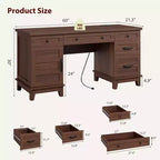 Bureau double pour bureau à domicile, bureau extra-large avec armoires de rangement réglables, tiroirs à extension complète et station de charge