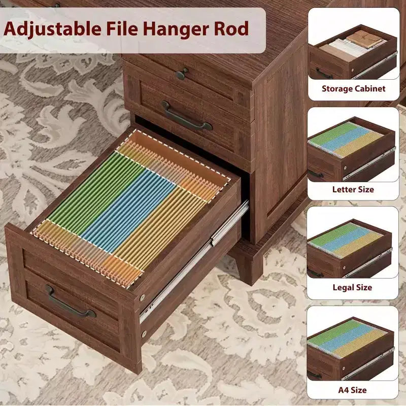 Bureau double pour bureau à domicile, bureau extra-large avec armoires de rangement réglables, tiroirs à extension complète et station de charge