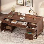 Bureau double pour bureau à domicile, bureau extra-large avec armoires de rangement réglables, tiroirs à extension complète et station de charge