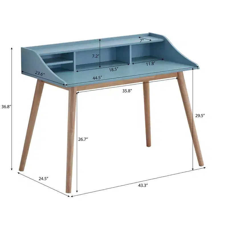 Bureau Gwen avec huche et étagères ouvertes, style Mid-Century Modern en bois