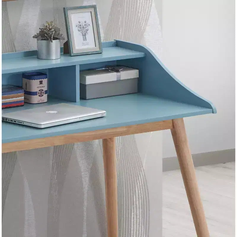 Bureau Gwen avec huche et étagères ouvertes, style Mid-Century Modern en bois