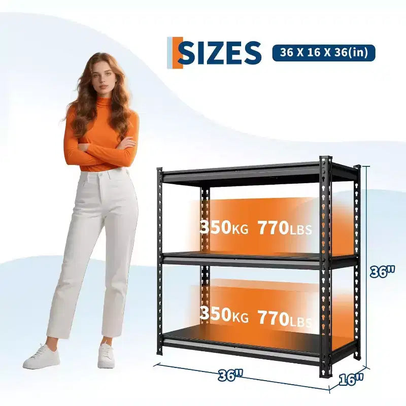 Étagère métallique robuste, rack réglable, 350 kg par niveau, conception modulaire 2-en-1 pour garage, sous-sol, garde-manger, noir