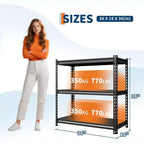 Étagère métallique robuste, rack réglable, 350 kg par niveau, conception modulaire 2-en-1 pour garage, sous-sol, garde-manger, noir