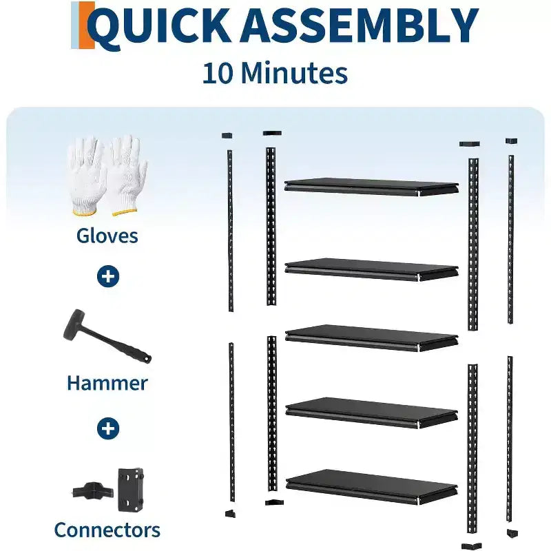 Étagère métallique robuste, rack réglable, 350 kg par niveau, conception modulaire 2-en-1 pour garage, sous-sol, garde-manger, noir