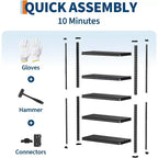 Étagère métallique robuste, rack réglable, 350 kg par niveau, conception modulaire 2-en-1 pour garage, sous-sol, garde-manger, noir