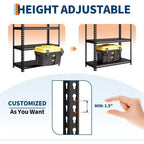 Étagère métallique robuste, rack réglable, 350 kg par niveau, conception modulaire 2-en-1 pour garage, sous-sol, garde-manger, noir