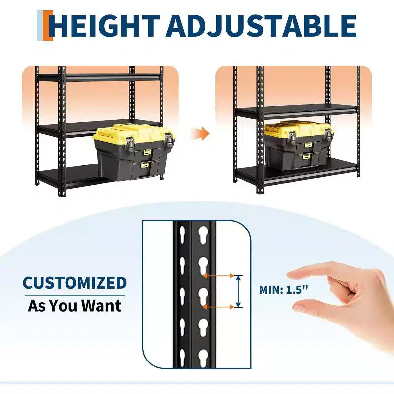 Étagère métallique robuste, rack réglable, 350 kg par niveau, conception modulaire 2-en-1 pour garage, sous-sol, garde-manger, noir