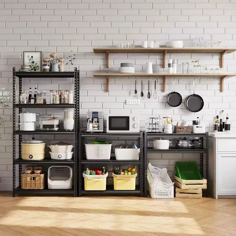 Étagère métallique robuste, rack réglable, 350 kg par niveau, conception modulaire 2-en-1 pour garage, sous-sol, garde-manger, noir