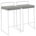 Set of 2 26" Fuji Contemporary Counter Height Barstools White/Gray - LumiSource: Upholstered, Metal Frame, Stackable