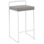 Tabourets de bar contemporains Fuji 26", hauteur comptoir, blanc/gris, rembourrés, structure métallique, empilables