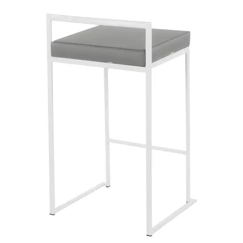 Tabourets de bar contemporains Fuji 26", hauteur comptoir, blanc/gris, rembourrés, structure métallique, empilables