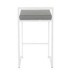 Tabourets de bar contemporains Fuji 26", hauteur comptoir, blanc/gris, rembourrés, structure métallique, empilables