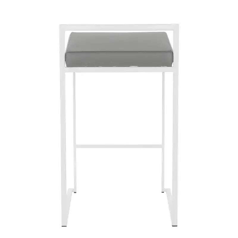 Tabourets de bar contemporains Fuji 26", hauteur comptoir, blanc/gris, rembourrés, structure métallique, empilables