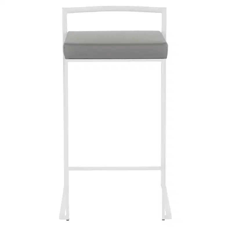 Tabourets de bar contemporains Fuji 26", hauteur comptoir, blanc/gris, rembourrés, structure métallique, empilables