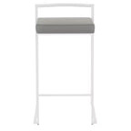 Tabourets de bar contemporains Fuji 26", hauteur comptoir, blanc/gris, rembourrés, structure métallique, empilables