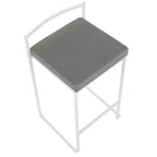 Tabourets de bar contemporains Fuji 26", hauteur comptoir, blanc/gris, rembourrés, structure métallique, empilables