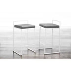 Tabourets de bar contemporains Fuji 26", hauteur comptoir, blanc/gris, rembourrés, structure métallique, empilables